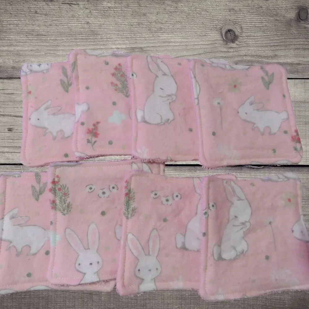 Handmade Makeup Remover Pads, 8  Pink Square Pads with Terry Cloth
